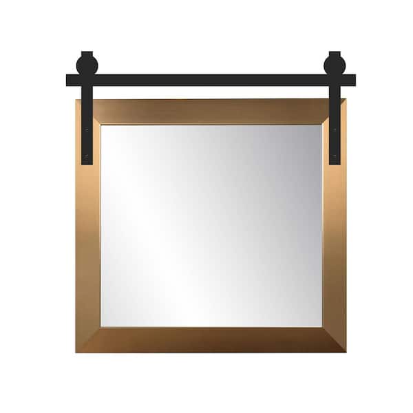 BrandtWorks 34 in. W x 37 in. H Champagne Square Barn Door Framed Mirror