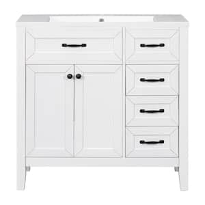 36 in. W x 18 in. D x 36 in. H Single Sink Freestanding Bath Vanity in White with White Ceramic Top