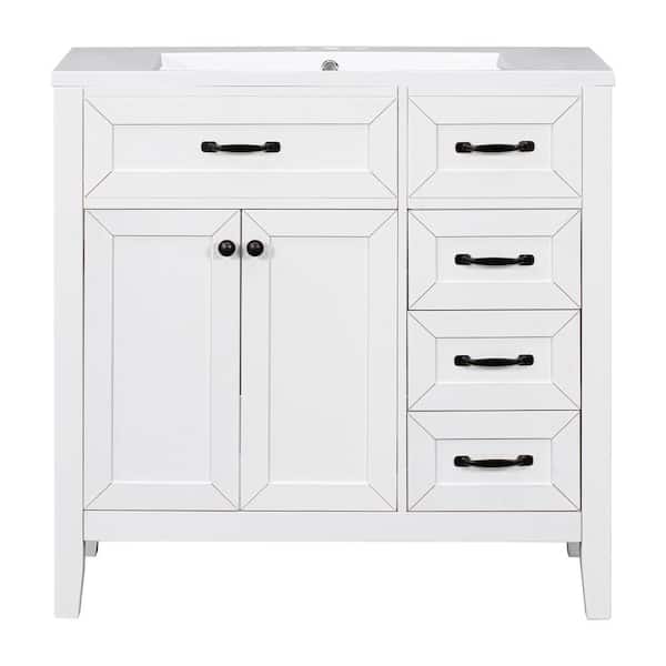 36 in. W x 18 in. D x 36 in. H Single Sink Freestanding Bath Vanity in White with White Ceramic Top