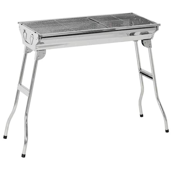 Unbranded Outdoor Portable Charcoal Grill in Silver Stainless Steel Folding Outdoor BBQ Grill