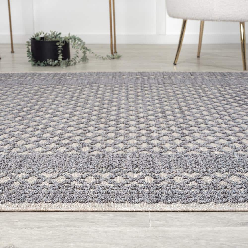 Winona Reversible Blue Geometric 8' x 9' Synthetic Area Rug