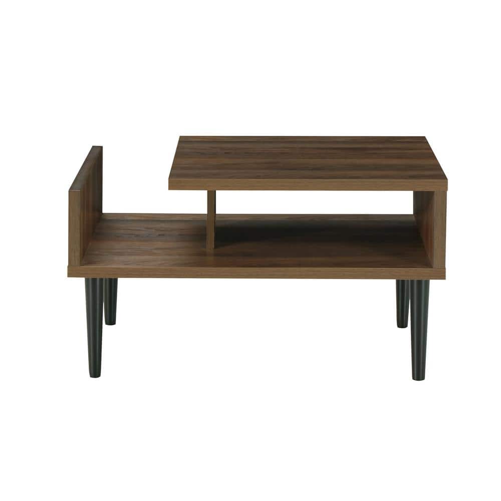 Mid-Century Walnut Rectangular Coffee Table with Black Legs