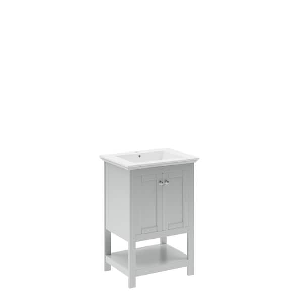 Fresca Manchester 24 in. Single Sink Shaker-Style Gray Bath Vanity with White Quartz Top and Integrated Sink