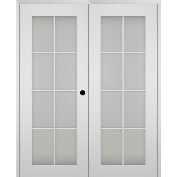 Belldinni Smart Pro 36 in. x 80 in. Left Hand Active 8-Lite Frosted Glass Polar White Wood Composite Double Prehung French Door