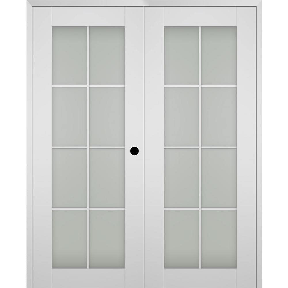 Smart Pro 56 in. x 84 in. Left Hand Active 8-Lite Frosted Glass Polar White Wood Composite Double Prehung French Door price history on PriceWatchPro