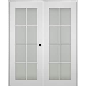 Smart Pro 48 in. x 80 in. Left Hand Active 8-Lite Frosted Glass Polar White Wood Composite Double Prehung French Door