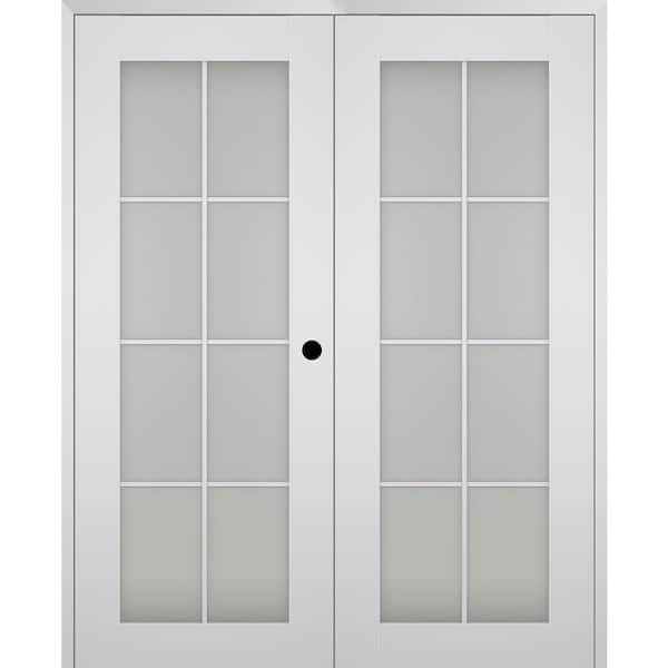 Belldinni Smart Pro 56 in. x 84 in. Left Hand Active 8-Lite Frosted Glass Polar White Wood Composite Double Prehung French Door