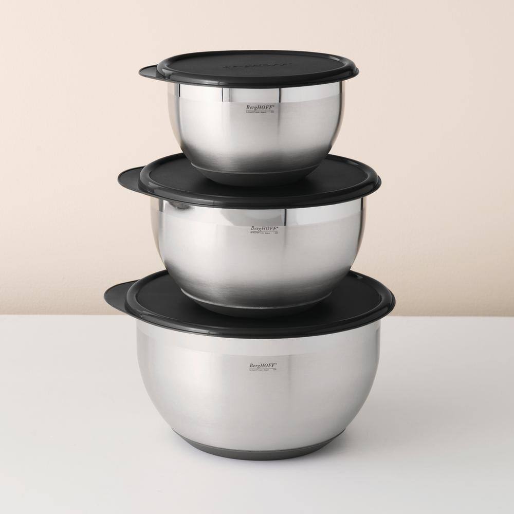 Geminis 8-Piece Stainless Steel Mixing Bowl Set with Black Lids