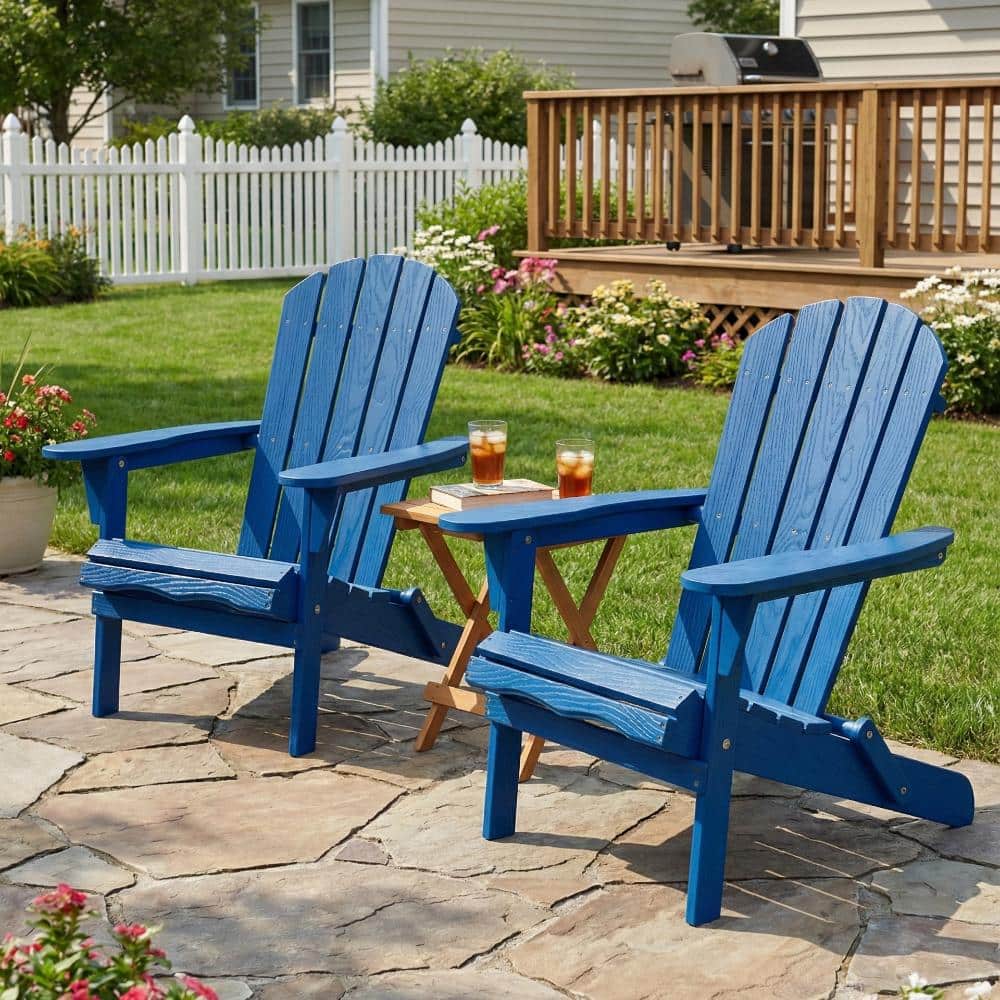 Navy Blue Cedar Wood Folding Adirondack Chair Set of 2 with Embossed Grain for Patio & Backyard price history on PriceWatchPro