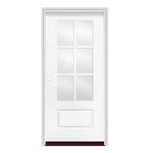 36 in. x 80 in. Right-Hand/Inswing 1 Panel 3/4 Lite 6 Lite Clear Glass Smooth Fiberglass Prehung Door w/PVC Frame