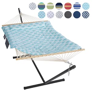 10 ft. x 12 ft. Quilted Rope Hammock and 12 ft. Steel Stand with Detachable Pillow, Green Pattern