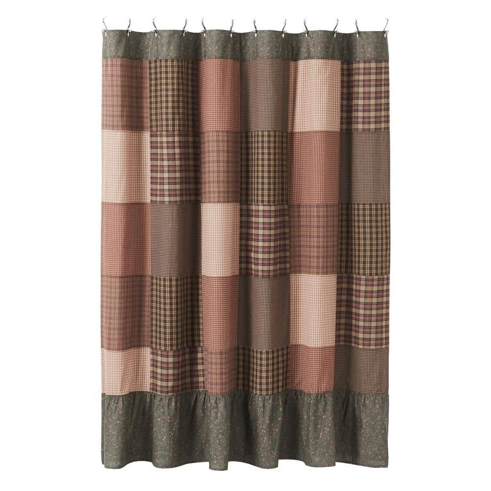 Crosswoods Patchwork Green and Brown Cotton Shower Curtain, 72x72