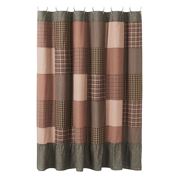 VHC BRANDS Crosswoods 72 in Olive Green Brown Khaki Patchwork Shower Curtain