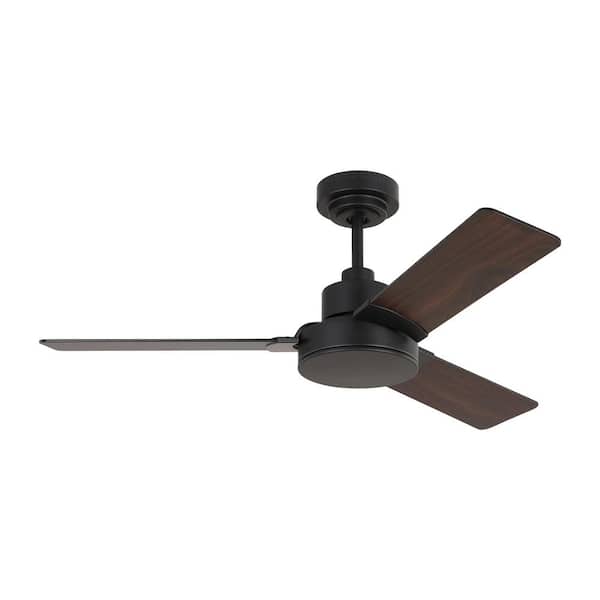 Generation Lighting Jovie 44 in. Modern Indoor/Outdoor Midnight Black Ceiling Fan with Black/American Walnut Reversible Blades, Wall Control