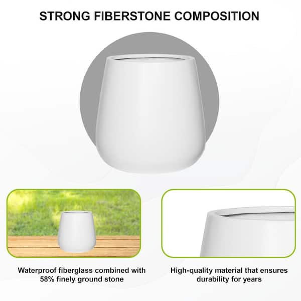 18.1 in. Tall, Matte White Pax Medium Fiberstone Indoor Outdoor Modern Round Planter