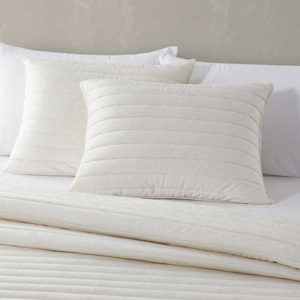 Cream Organic Cotton Queen Quilt Set with Channel Embellishment