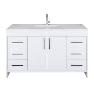 Capri 60 in. W x 22 in. D Bathroom Vanity in White with Microstone Vanity Top in White with White Basin