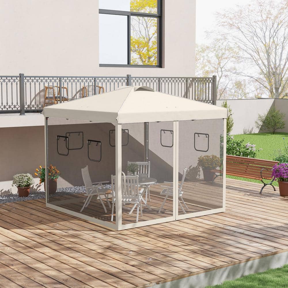 Beige 10' x 10' Pop Up Canopy Tent with Mesh Curtains