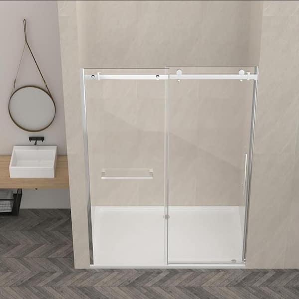 56-60 in. W x 75 in. H Brushed Gold Frameless Sliding Shower Door with Magnetic Door to Reduce Noise When Closing