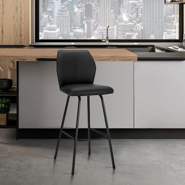 Armen Living Tandy Black Faux Leather and Black Metal 30 in. Bar Stool