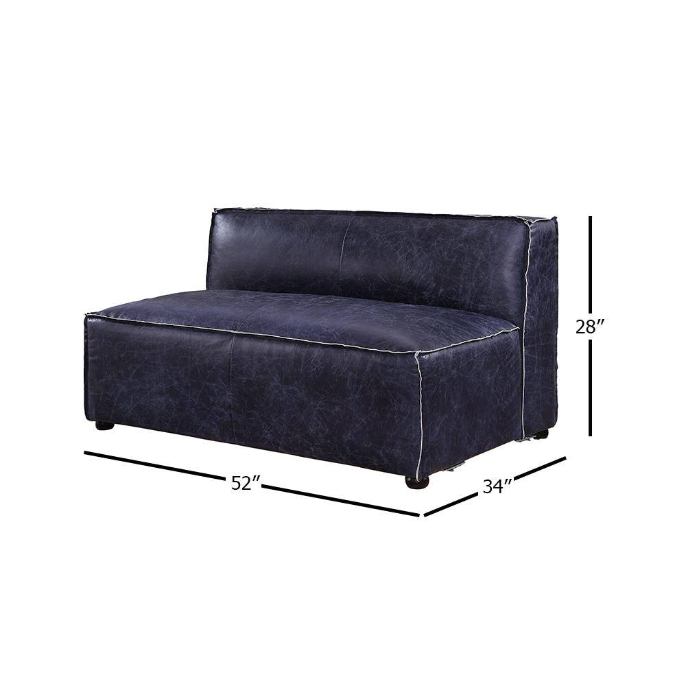 Vintage Blue Top Grain Leather Armless Loveseat