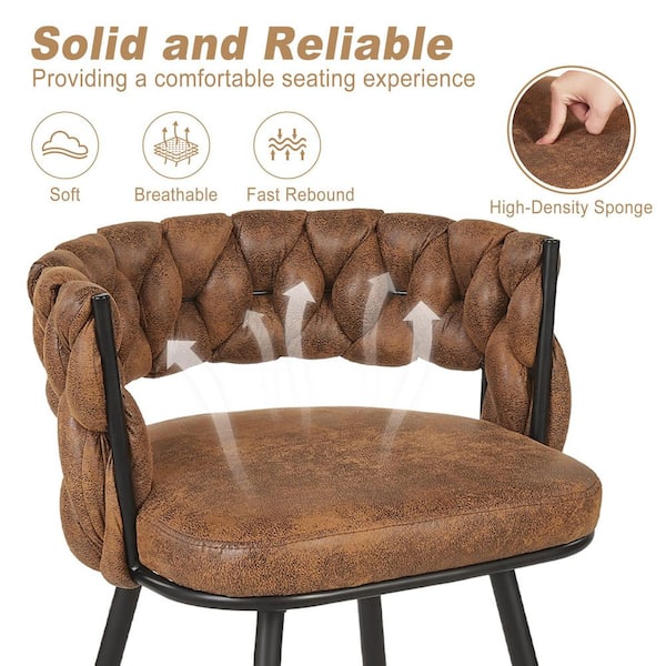 34.25 in. Braided Bar Stools Set Counter Height Kitchen Island Stools w/ Back Support, Brown Metal Bar Chairs (Set of 4)