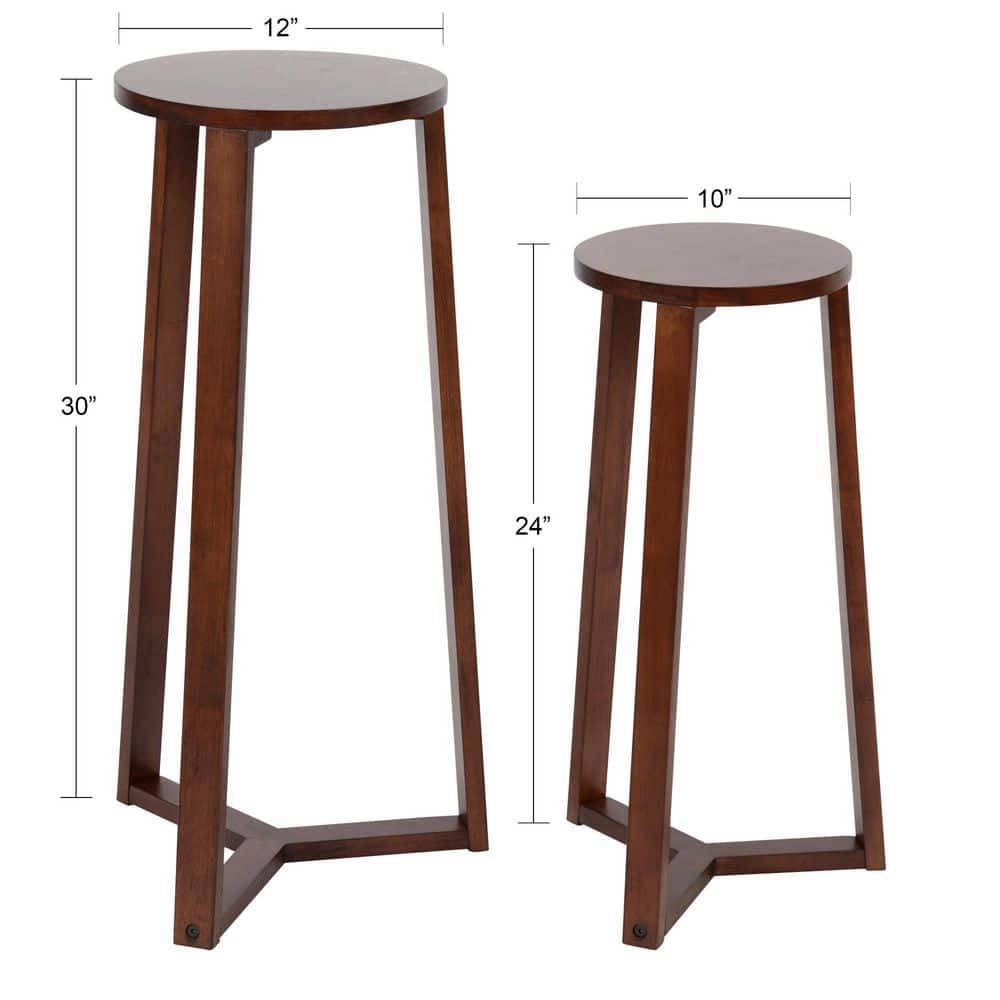 Walnut Brown Round Wood Nesting Tables, Set of 2