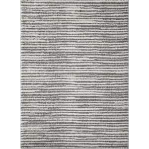 Vemoa Altomarze Gray 6 ft. 7 in. x 9 ft. 2 in. Stripe Polyester Area Rug