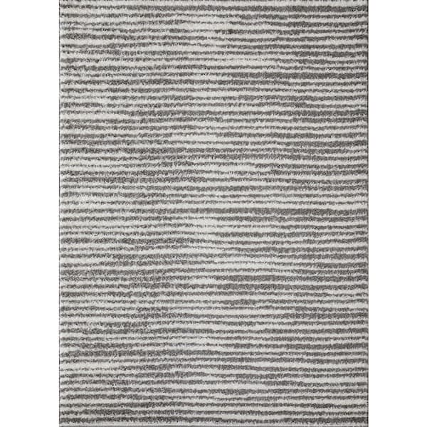 LOOMAKNOTI Vemoa Altomarze Gray 6 ft. 7 in. x 9 ft. 2 in. Stripe Polyester Area Rug