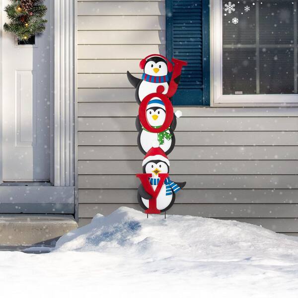 42 in. H Metal JOY Penguin Yard Stake or Wall Decor (KD, 2 Function)