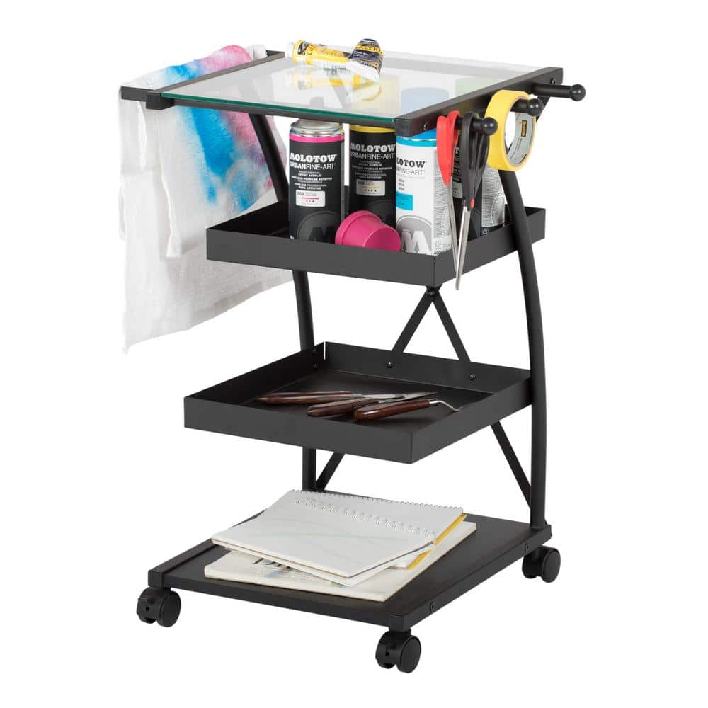 Triflex Charcoal Black & Clear Glass 4-Tier Mobile Organizer Cart