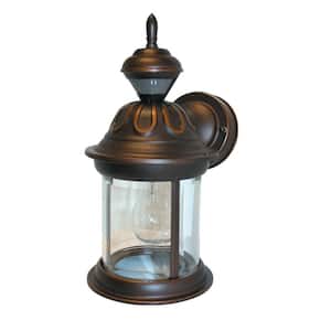 Antique Bronze 150-Degree Farmhouse Outdoor 1-Light Wall Sconce with Clear Beveled Glass