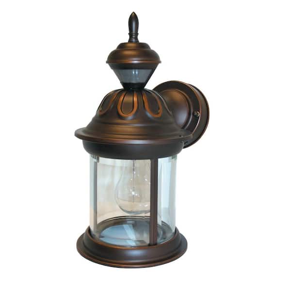 Heath Zenith Antique Bronze 150-Degree Farmhouse Outdoor 1-Light Wall Sconce with Clear Beveled Glass
