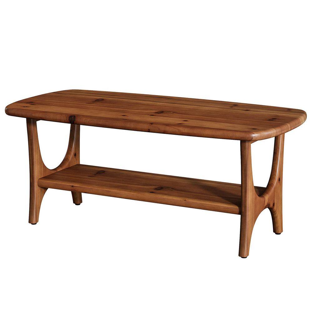 Kerlin 47.24 in. Walnut Rectangle Solid Wood Coffee Table for Living Room with 2-Tier Shelf