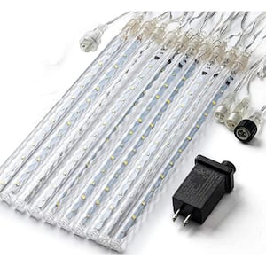 10 Lights 11.8 in. Outdoor Plug-In Integrated LED Meteor Shower Fairy Lights, String -Light, IP67 Waterproof, Warm White