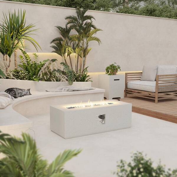 UPHA 42in. 50000 BTU Outdoor Rectangular OffWhite Terrazzo Fire Pit