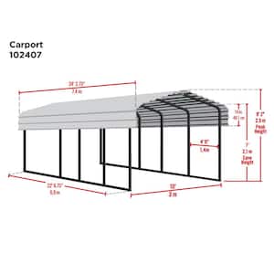 10 ft. W x 24 ft. D x 7 ft. H Charcoal Galvanized Steel Carport, Car Canopy and Shelter
