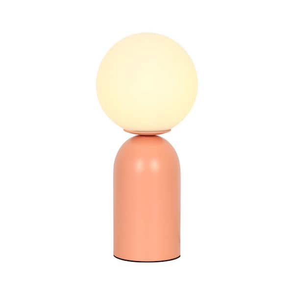 12.9 in. Pink Modern Table Lamp with White Frosted Globe Glass Shade and Metal Base for Bedroom,Living Room