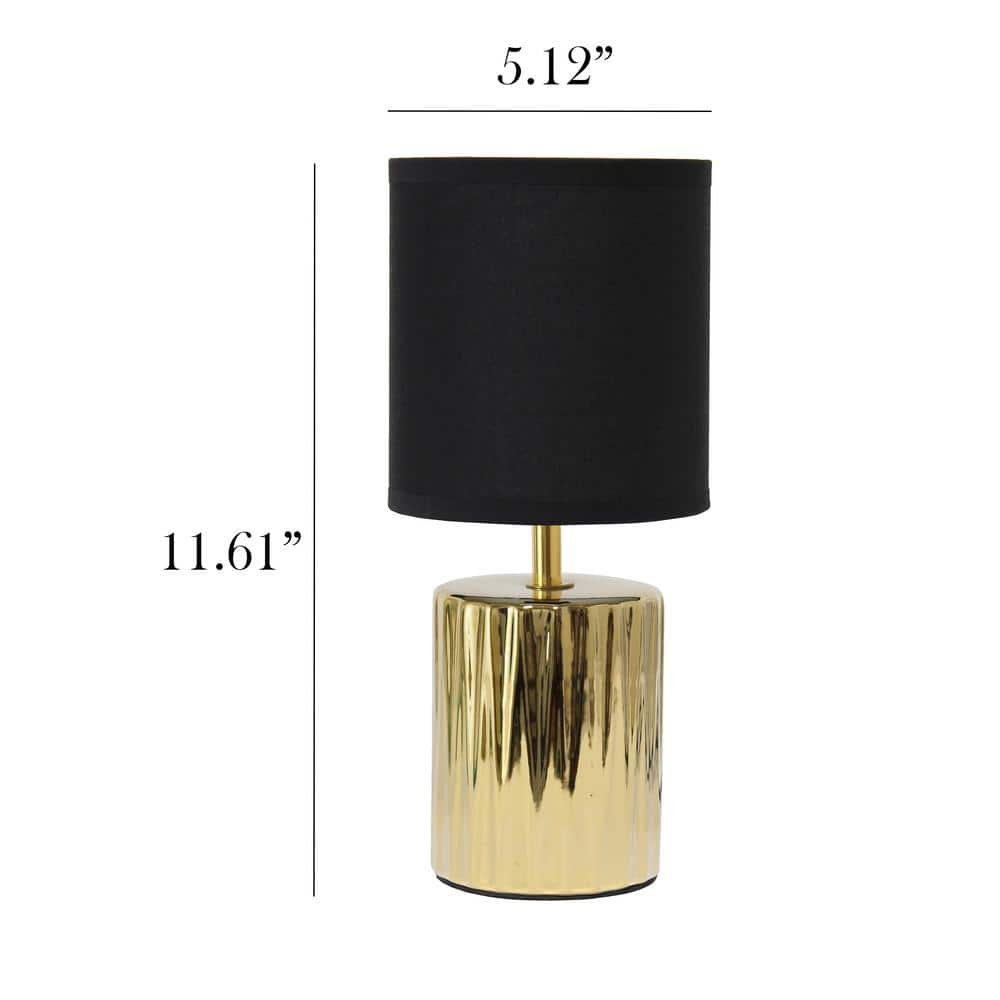 11.61" Polished Gold Ceramic Table Lamp with Black Drum Shade
