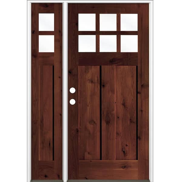 50 in. x 80 in. Knotty Alder Righthand/Inswing 6-Lite Beveled Clear Glass Red Mahogany Stain Wood Prehung Front Door LSL
