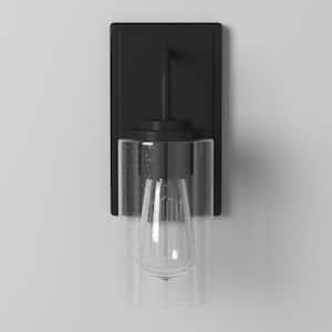 Logan 4.5 in. 1-Light Matte Black Modern Transitional Wall Sconce with Clear Seedy Glass Shade