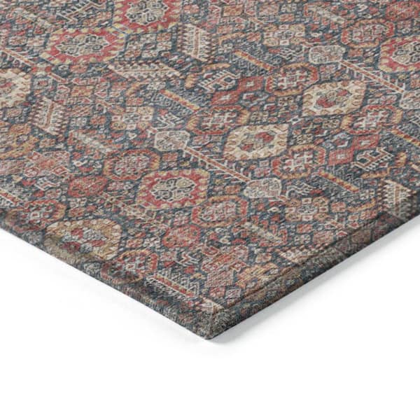 Red and Dark Blue 10 ft. x 14 ft. Woven Floral Rectangle Indoor/Outdoor Area Rug