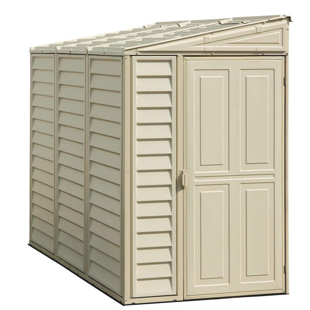 Beige 4' x 8' Vinyl Lean-To Storage Shed with Shelving