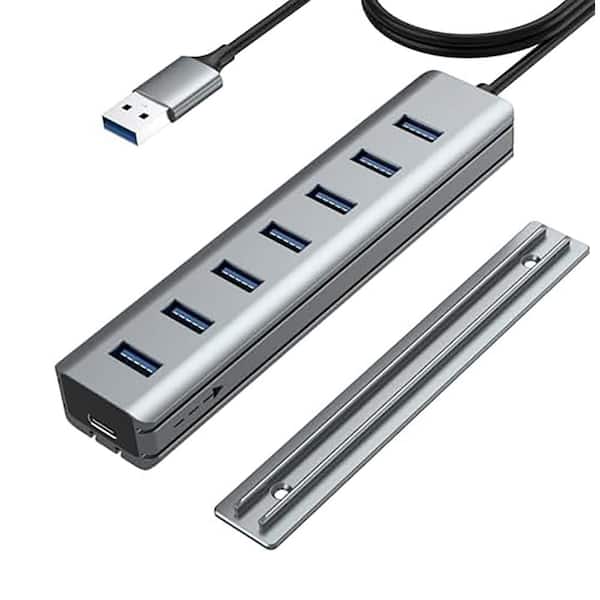 Lukyamzn 7-Port USB 3.0-Hub Splitter with Sliding Rails for Desk Mounting Compatible with MacBook, Laptop, PC, PS4, Flash Drive