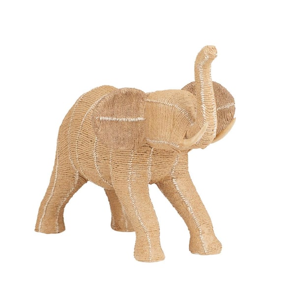 Litton Lane 15 in. x 11 in. Beige Polystone Elephant Sculpture