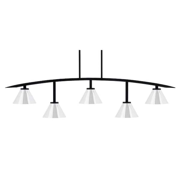 Unbranded Siena 5-Light Matte Black Billiard-Light with Chrome Metal Shades