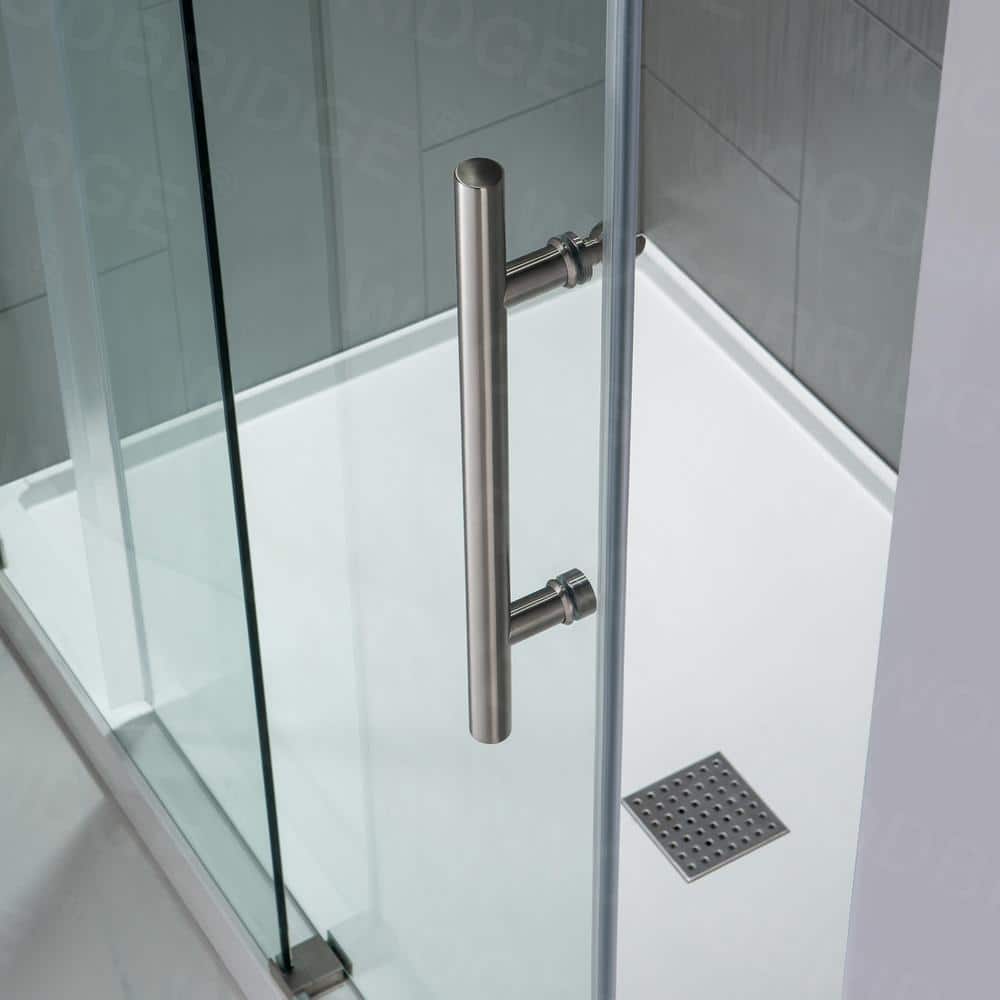 76” H Frameless Sliding Shower Door (56-60 Inch Adjustable Width) with Reversible Installation, Safety Glass, Anti-Splash Design
