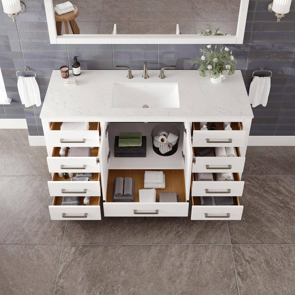 Aberdeen 60" White Birch Marble Single Sink Vanity with Porcelain Basin