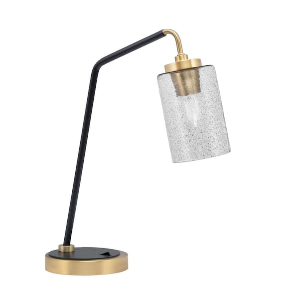 Unbranded Delgado 16.5 in. Matte Black and New Age Brass Desk Lamp with Smoke Bubble Glass