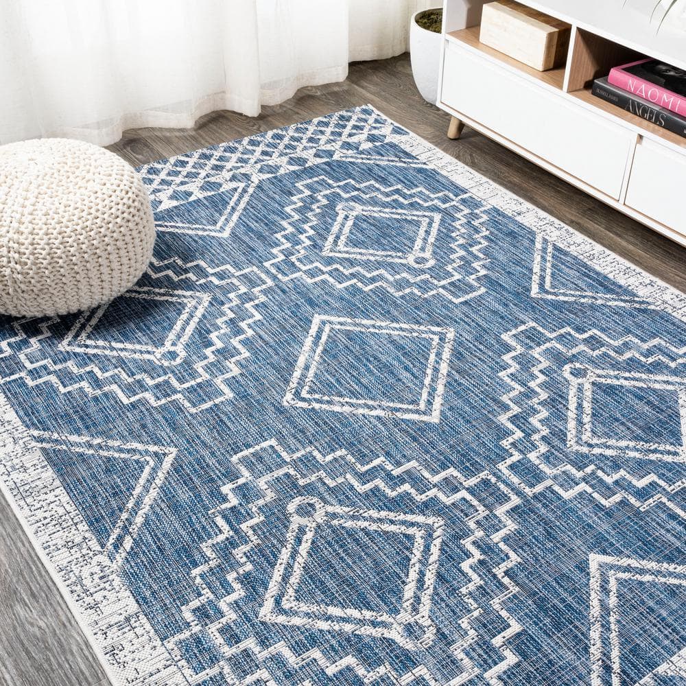 Marokko Diamond Tribal Medallion 3x5 Blue/Ivory Synthetic Rug